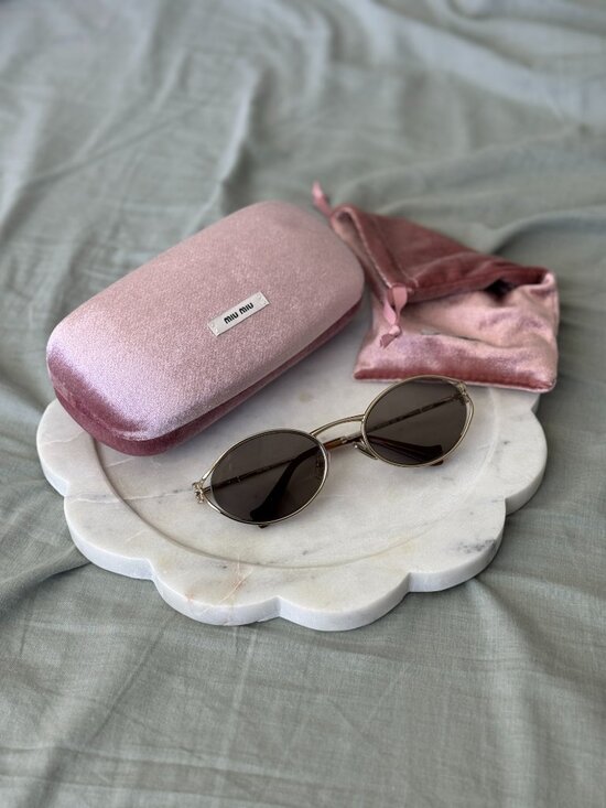 Miu Miu Women Sunglasses LOGO Pale Gold Grey Oval MU52YS ZVN80Q NEW AUTHENTIC